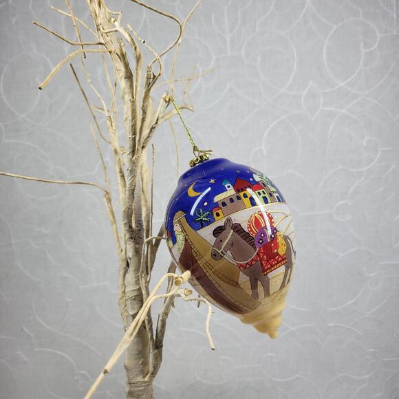 Reverse Painted Glass Ornament Handcrafted 6" Nativity Scene Christmas Village - Picture 13 of 16